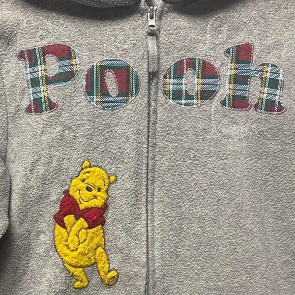 vintage Disney Winnie the Pooh Fleece like embroidered plaid zip up Y2K jacket - Picture 2 of 4